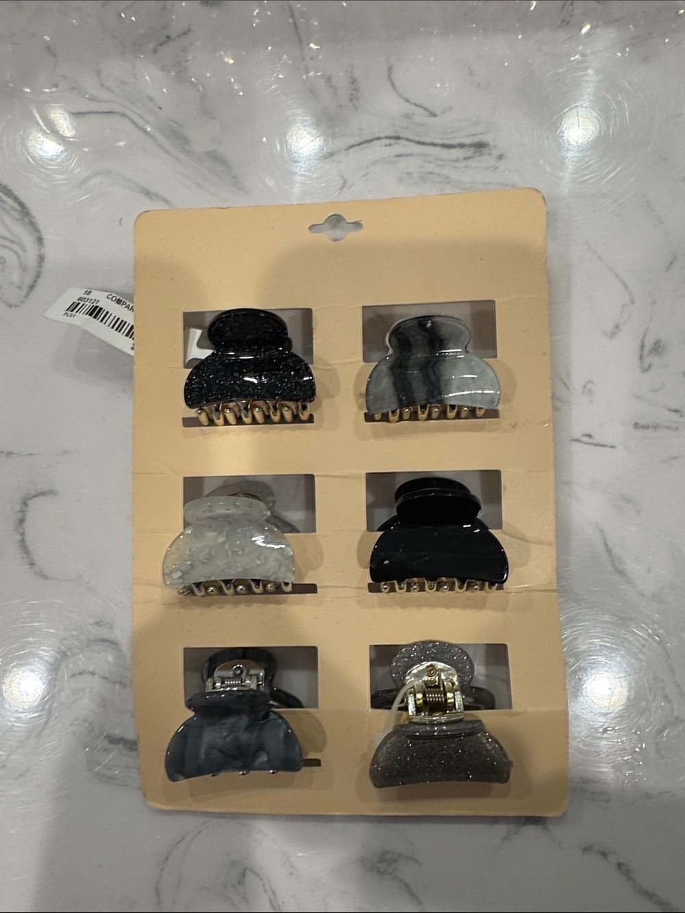 C&C California Marble and Glitter Mini Hair Claw Clip Set in Black, Gray, White